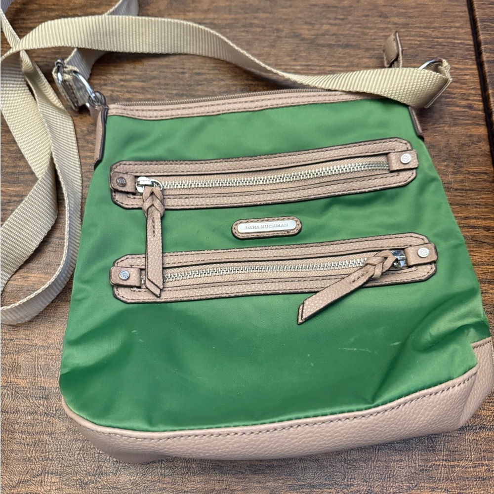 Dana Buchman Green and Tan Crossbody Bag with Adjustable Strap